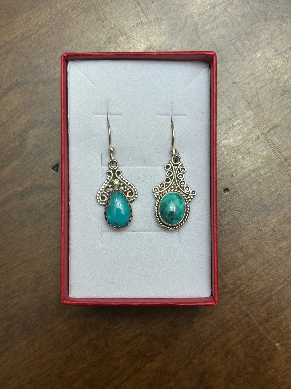 925 Silver Dangle Earrings with Turquoise Stone and Filigree Design